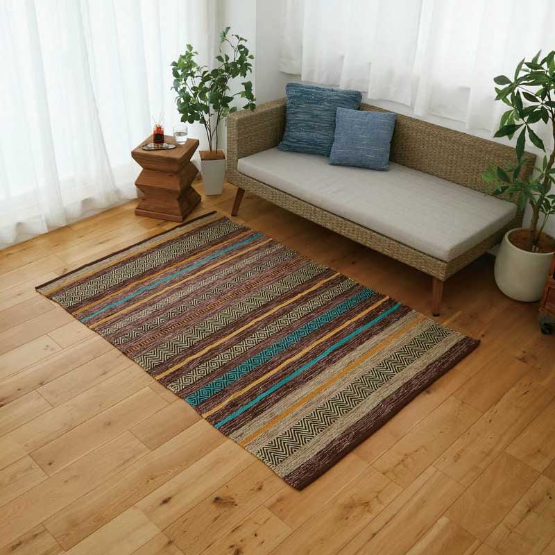 ラグマット 120x170cm ブラウン アレーナチェスカ カーペット エスニック 洗える 総柄 おしゃれ レトロ アジアン 一人暮らし インテリアマット リビング