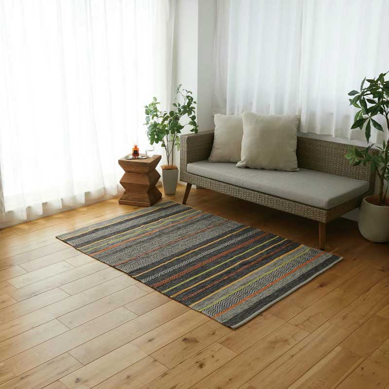 ラグマット 120x170cm グレー アレーナチェスカ カーペット エスニック 洗える 総柄 おしゃれ レトロ アジアン 一人暮らし インテリアマット 和モダン 和風 リビング 長方形