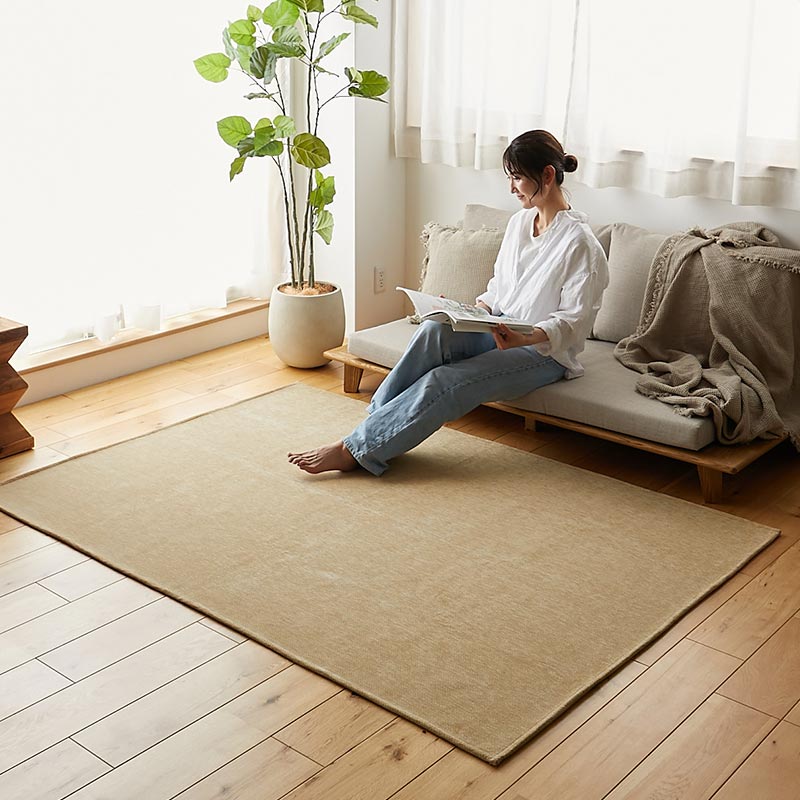 ラグカーペット 130x190cm ベージュ 洗える 洗濯機対応 ラグマット すべり止め付き はっ水 おしゃれ シンプル 北欧 モダン カジュアル ヘリンボーン 薄手 ホットカーペット対応 ウォッシャブル