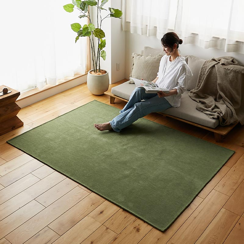 ラグカーペット 130x190cm グリーン 洗える 洗濯機対応 ラグマット すべり止め付き はっ水 おしゃれ シンプル 北欧 モダン カジュアル ヘリンボーン 薄手 ホットカーペット対応 ウォッシャブル