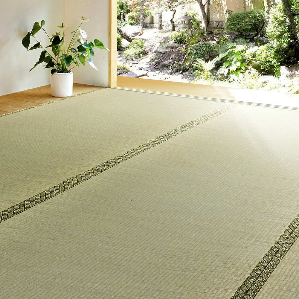 送料無料 い草 上敷 撥水加工付き 双目織 やわらかい い草 畳上敷き 畳 い草 茣蓙 い草マット センターラグ リビングラグ マット 備前 江戸間10畳（約440&times;352cm） はっ水 汚れ 拭ける コンパクト ござ 和風 カーペット 防カビ 高級感 モダン シンプル 子供部屋｜家具のショウエイ