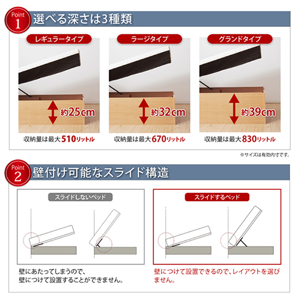 収納 ベッド 薄型プレミアムボンネルコイルマットレス付き セミダブルサイズ セミダブルベッド 跳ね上げ式 深さグランド マットレスセット