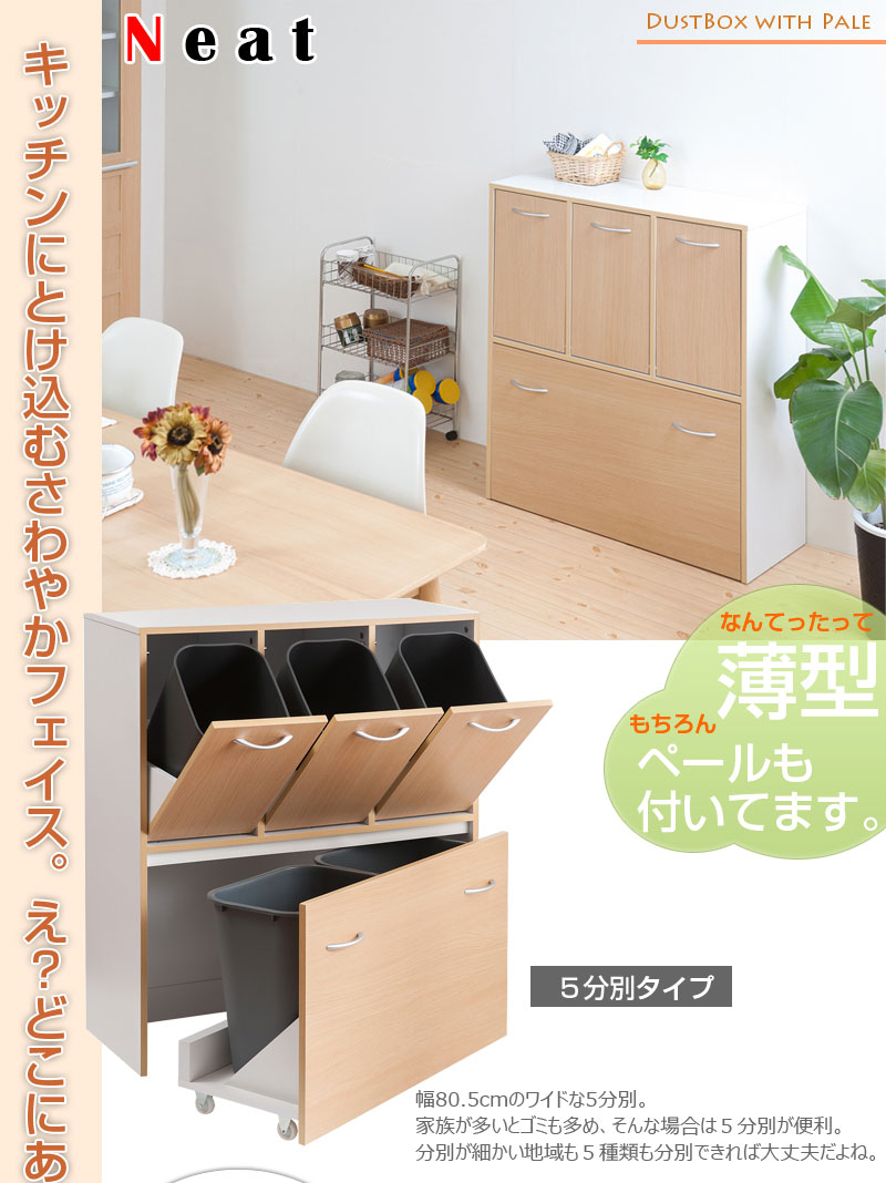 送料無料 ゴミ箱 5分別 ダストボックス ナチュラル 幅80 5 大容量 キャスター付き 台所用品 キッチン用品 家具調 スリム ふた付き カウンター下収納 Fax台 電話台 おしゃれ 北欧 収納 薄型 リビング Onpointchiro Com