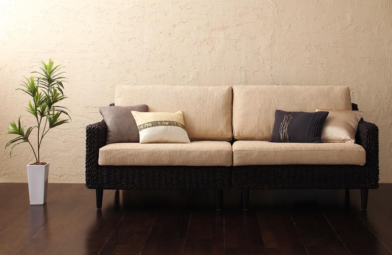 アジアン家具　アバカ　アイアンフレーム　３人掛けソファ　ウォーターヒヤシンス アバカ ソファ 3人掛け 約幅170cm 洗える カバーリング仕様
