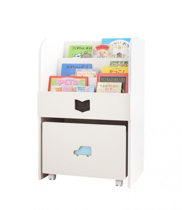 【送料無料】 絵本ラック 男の子向け 完成品 絵本棚 子供用 日本製 国産 おもちゃ箱 落書きが消せる ホワイトキッズ収納シリーズ 木製 ホワイト