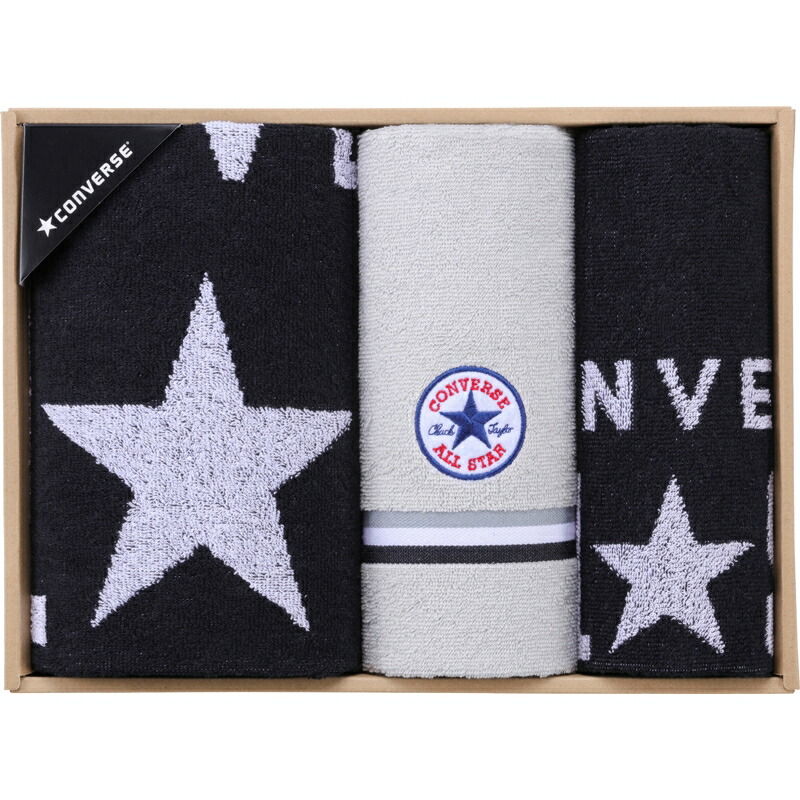 超目玉 楽天市場 まとめ買い10セット ブランドboxモノトーンタオルセット コンバース 綿100 コットン 吸水性 洗顔タオル おしゃれ 内祝い 結婚内祝い 結婚祝い 引き出物 引っ越し 引越し お中元 お歳暮 新築祝 お返し ご挨拶 ギフト 家具のショウエイ 注目の