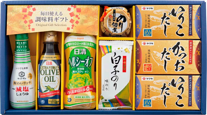 まとめ買い5セット 特選 海幸彩 セット 詰め合わせ ヤマキいりこだし ヤマキかつおだし キッコーマン減塩しょうゆ のり佃煮 日清ヘルシーオフ 白子 のり味のり 日清エキストラバージンオリーブオイル 結婚内祝い 結婚祝い 引き出物 引っ越し 引越し お中元 お歳暮