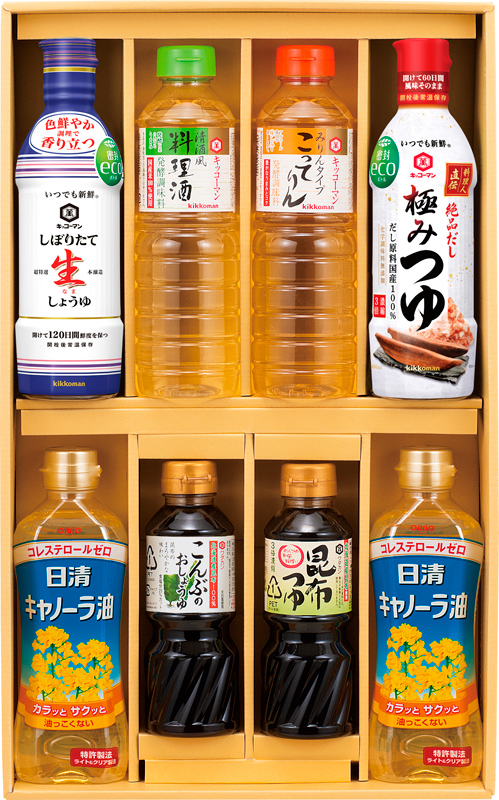 魅了 まとめ買い10セット 食卓応援バラエティセット 調味料 詰め合わせ 日清キャノーラ油 キッコーマン 生しょうゆ 極みつゆ 料理酒 みりんタイプこってりん ワダカン 昆布つゆ こんぶのおしょうゆ 内祝い 結婚内祝い 結婚祝い 引き出物 引っ越し 引越し お中元 お歳暮