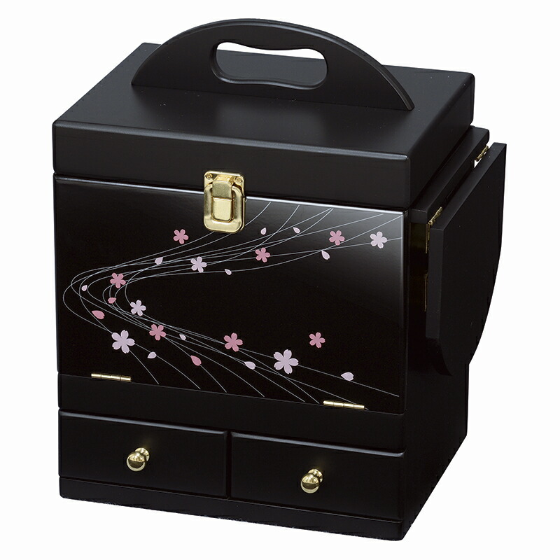 楽天市場 送料無料 コスメボックス 蒔絵調デザイン 高級感 コンパクト ドレッサー 三面鏡 化粧 光沢感 収納 コスメケース 化粧ボックス おしゃれ プレゼント メイクボックス コスメ収納 引き出し 女性 メイク 桜 母の日 誕生日 えんじ Mud 6163en コミットアンド楽天市場店