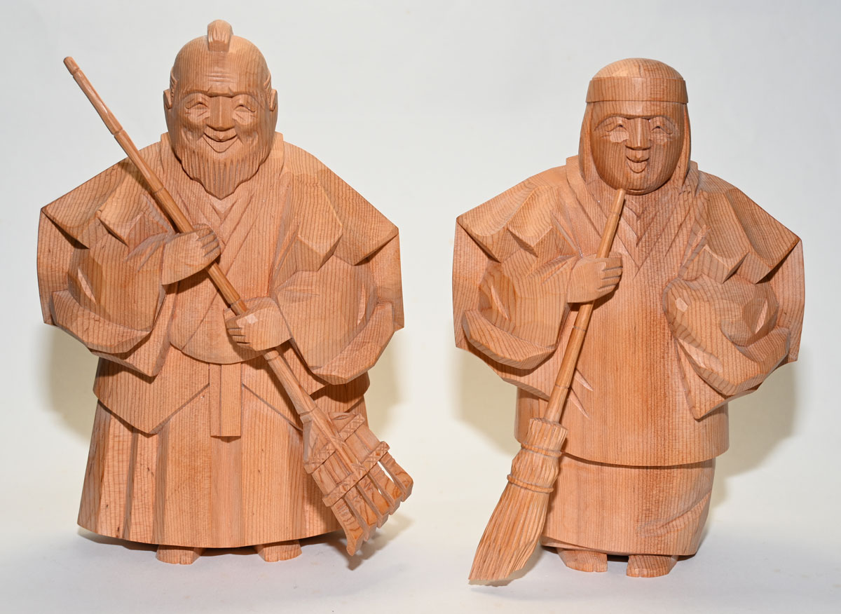高砂人形　一位一刀彫　北出広之 作　木彫り　置物　時代物 高砂人形 一位一刀彫 北出広之 作 木彫り 置物 時代物 - メルカリ