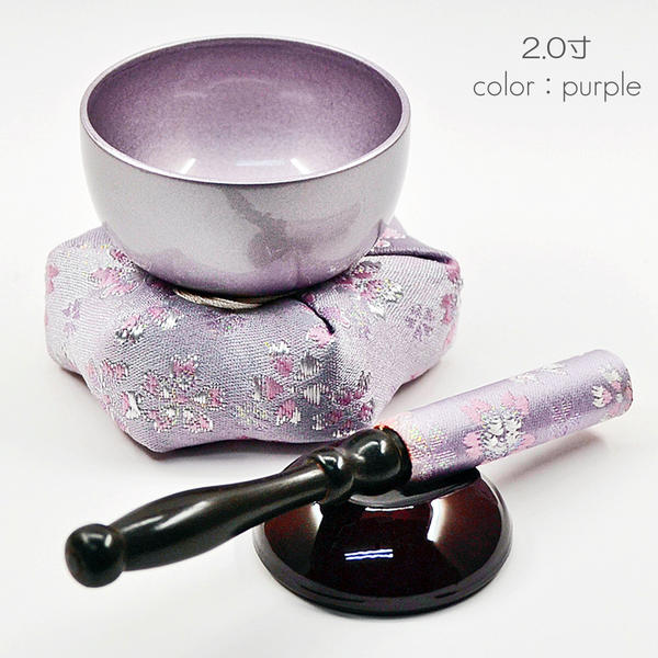 colorリンセット 2.0寸 060 パープル 桜柄りん座布団 ミニ仏壇用/仏具 りんセット コンパクトリンセット｜正宗堂syosyudo店