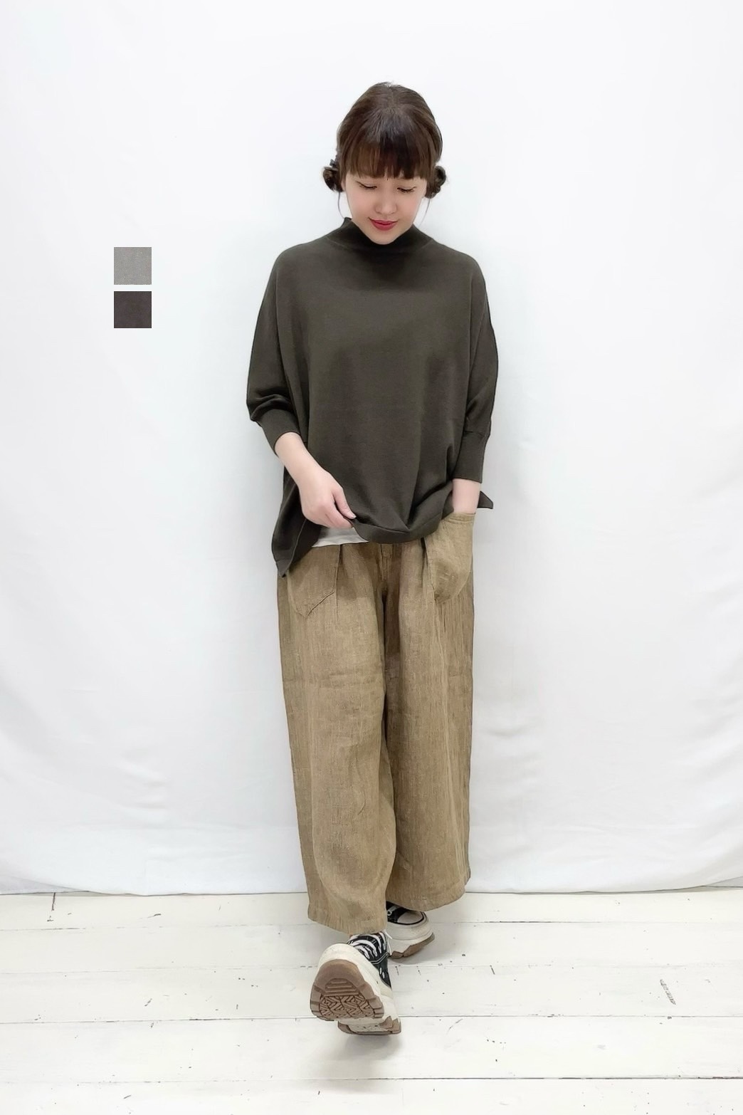 【HEAVENLY】コットンリネンニットモックネックドルマンプルオーバー / 2624144