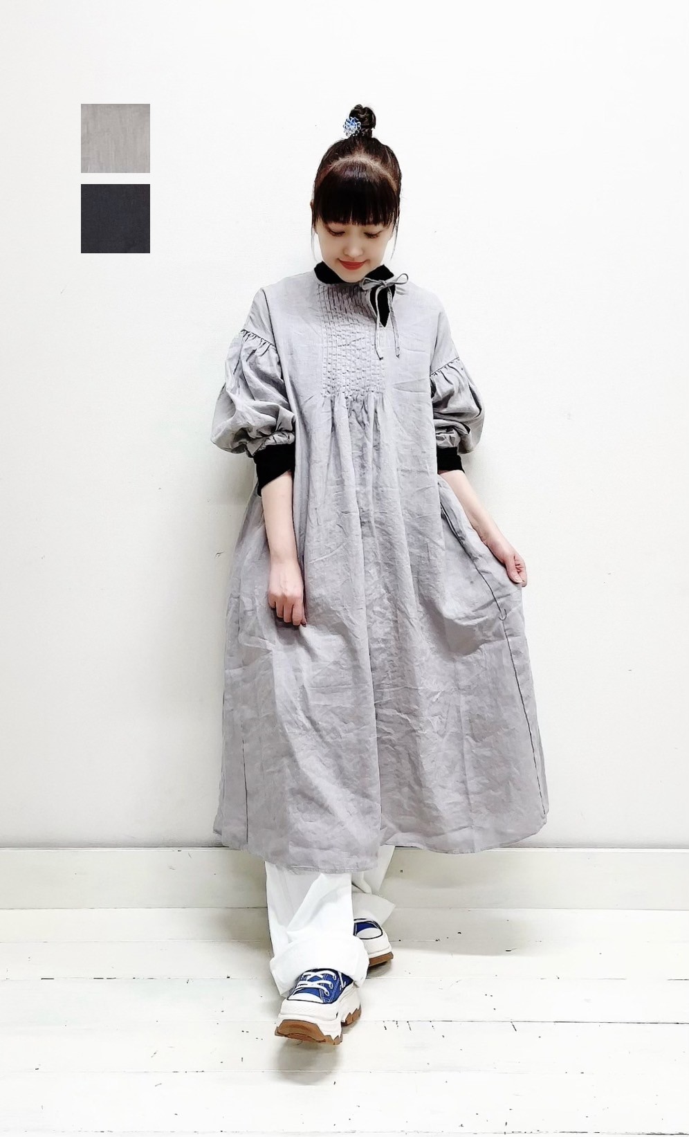 【ROBE de PEAU】リネンピンタックワンピース / R230