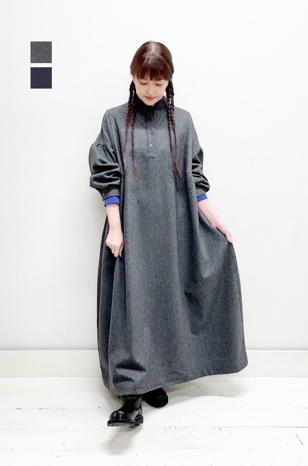 【Linen Ya】長袖スタンドカラーワンピース / AS538W 21,087円