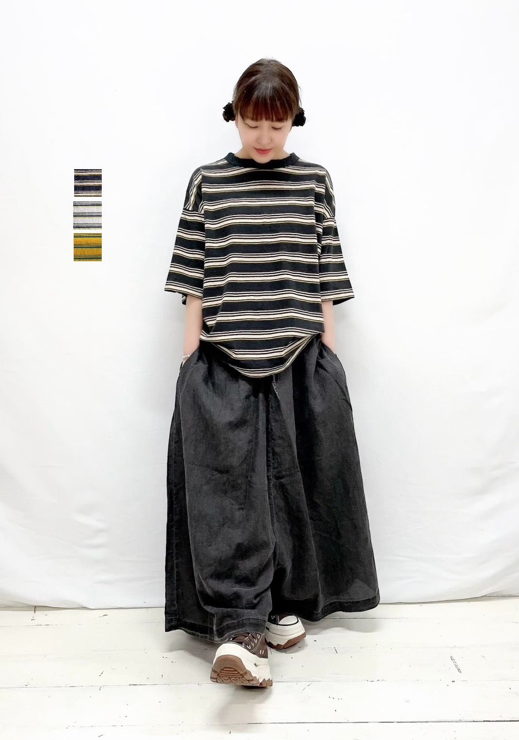 【prit】10/1リサイクルムラ糸ボーダー5分袖ワイドTシャツ / P91631
