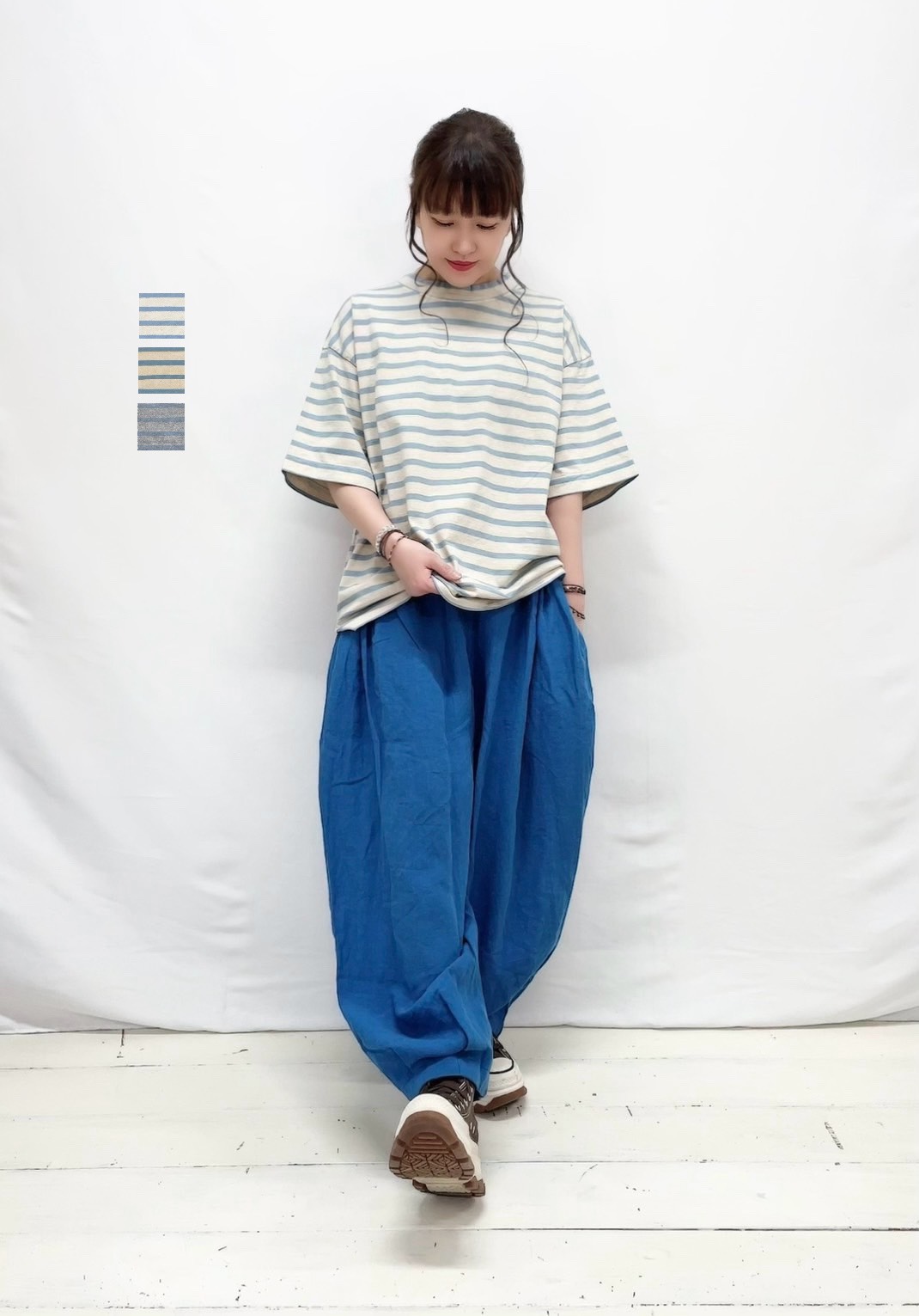 【ESTROISLOSE】シングルジャージーボーダーピグメントダイ5分袖Tシャツ / EC26213