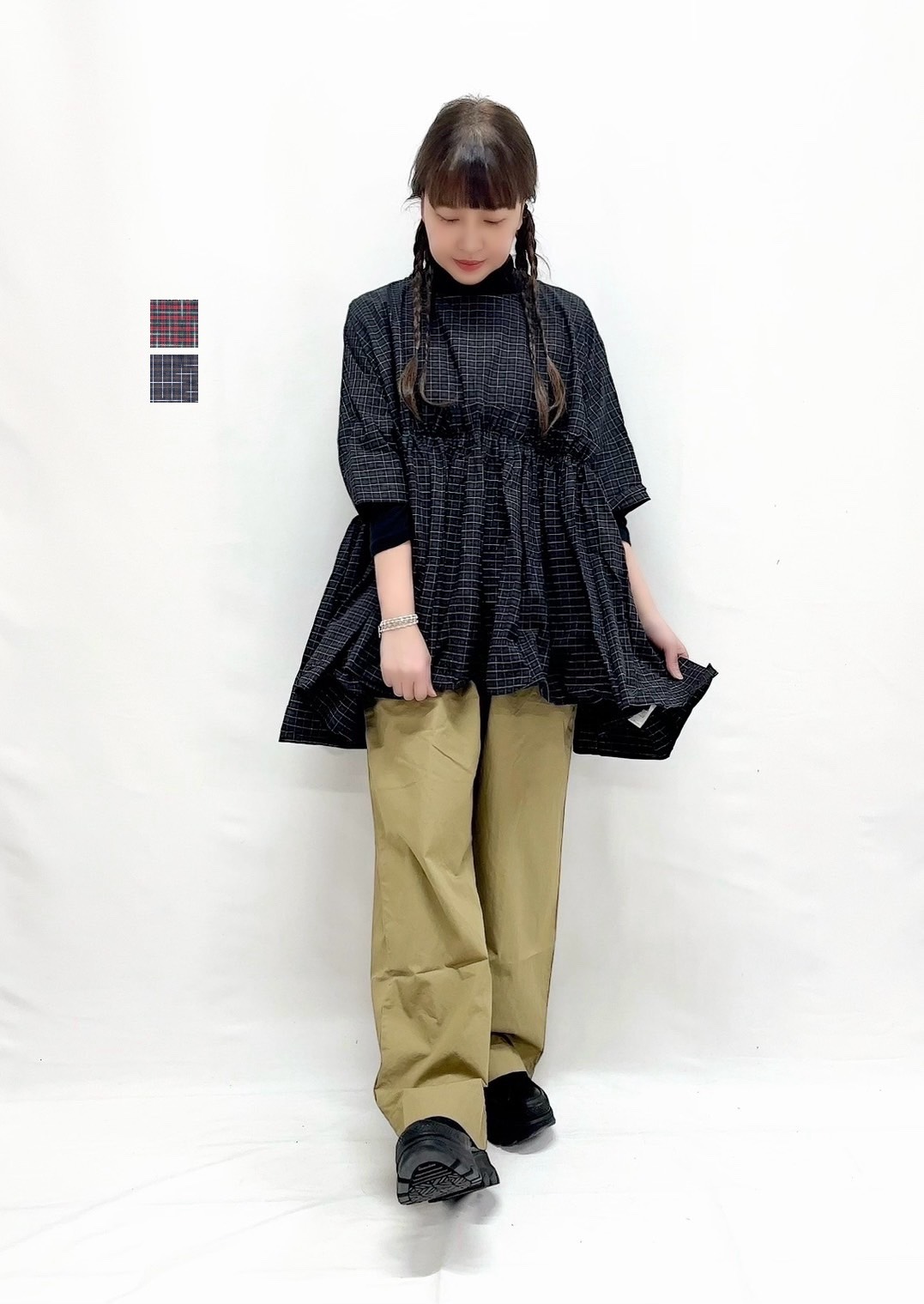 【(g)】チェックギャザーチュニック / g-671 20,790円