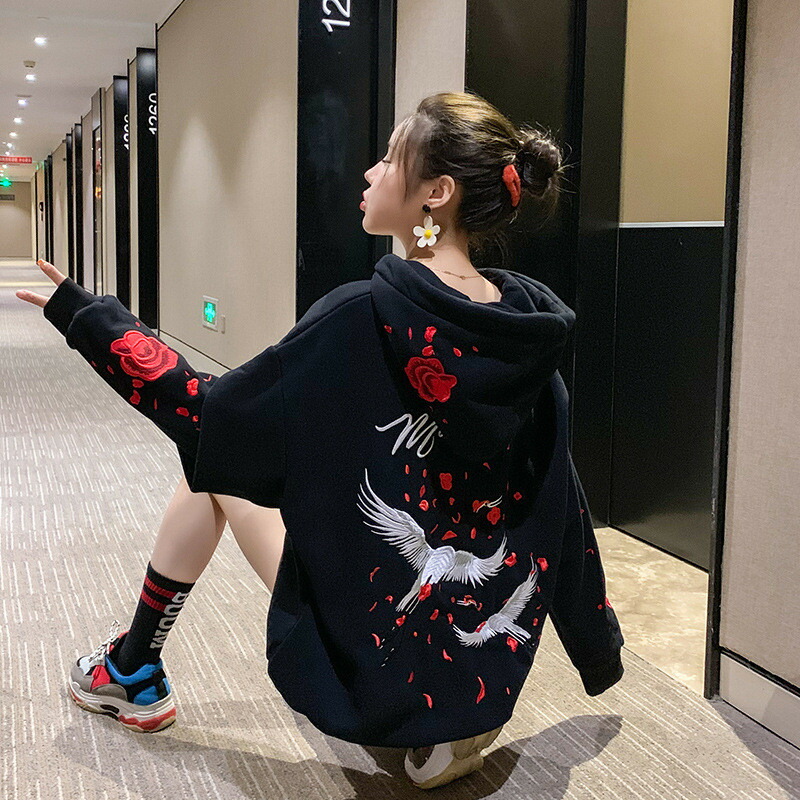雉のつがいの刺繍　着物リメイク　フード付きパーカー　男女兼用　ブルゾン　一点物 3c57101d32787a2a0b7d8eb644bba9