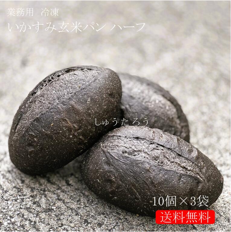 業務用 焼きたていかすみ玄米パン ハーフ 冷凍便 業務用 国産 冷凍パン プロ仕様 八戸朝市発 お取り寄せ 保存食 夜食 工場直送 イカスミ 黒いパン インパクト 送料無料 ハンバーガー