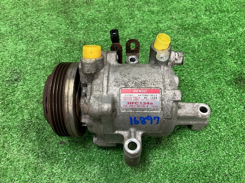 【中古】 スペーシア MK53S エアコンコンプレッサー カスタム ハイブリッドXSターボ 4WD デンソー SV06C,447280-3512 95200-65RA1 ZSF