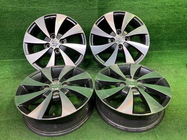 【中古】 スズキ SUZUKI 純正 ワゴンR MH23S ホイール アルミ ブラックポリッシュ 15インチ 4.5J 4穴 4本 100 +45