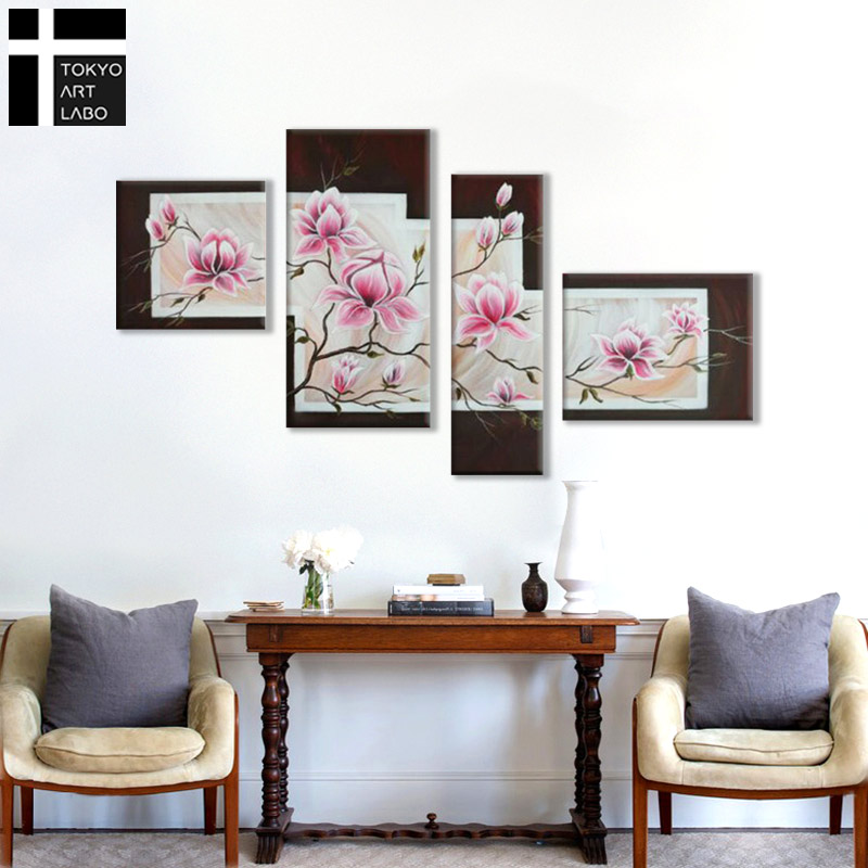 絵画 モクレン 蓮の花 壁掛け インテリア 絵 おしゃれ 油絵 W190cm 4枚組 花の絵 和食店の壁 旅館の壁 和モダン 特大 Ocrmglobal Com