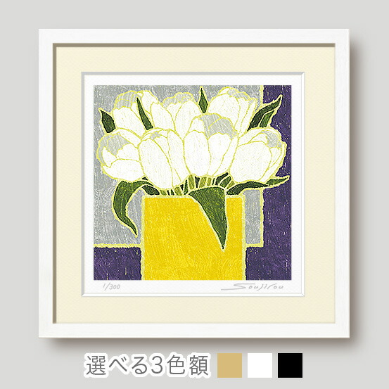 白い花瓶の花（アクリル画） 絵画白い花瓶の花