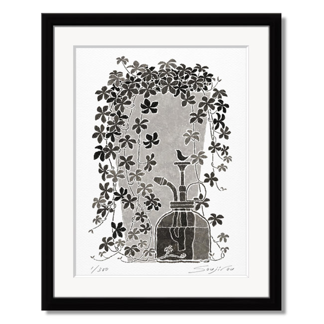 【額縁付】白黒　絵画 楽天市場】絵画 モノクロ 版画 シュガーバインと多肉植物と