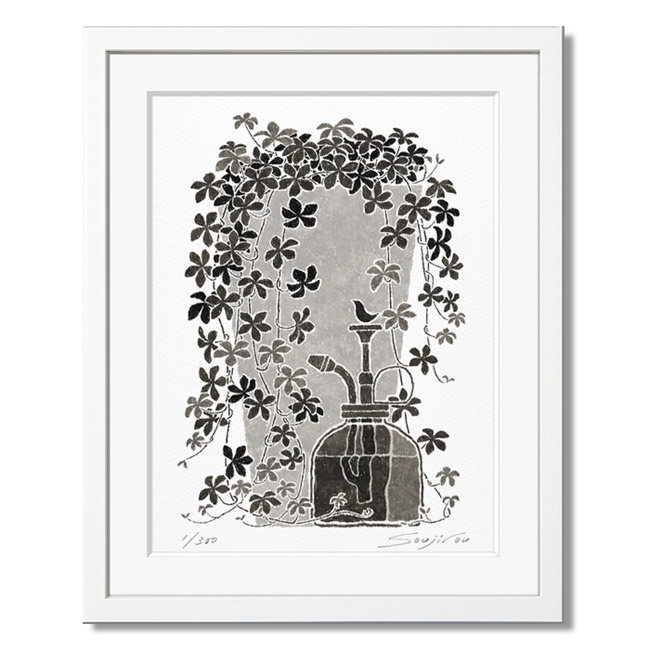 楽天市場】絵画 モノクロ 版画 シュガーバインと霧吹き 白額 四切