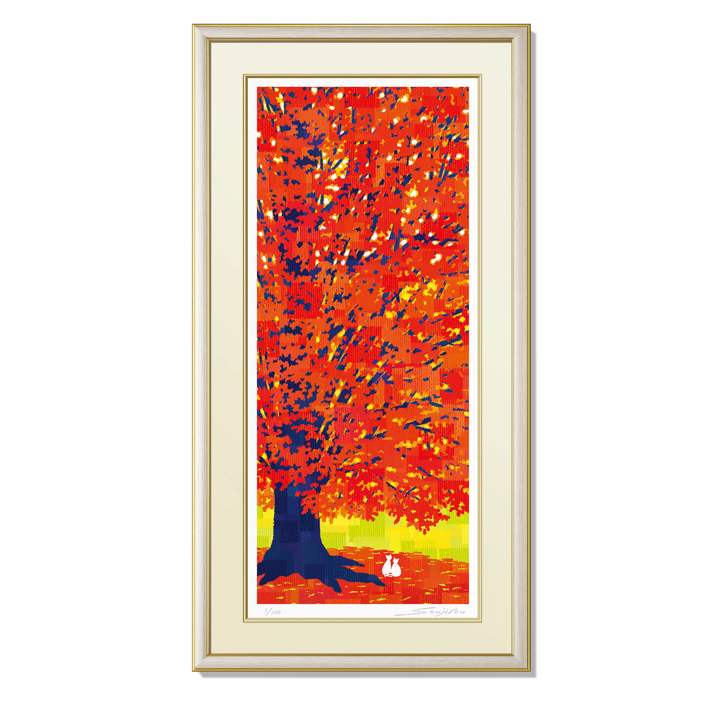 【限定クーポン配布中】 絵画 インテリア 壁掛け 額絵【実りの樹】縦700&times;横350 ねこ 秋 紅葉 版画 絵画 和室の装飾 新築祝い 母の日｜壁掛けアート専門店東京アートラボ