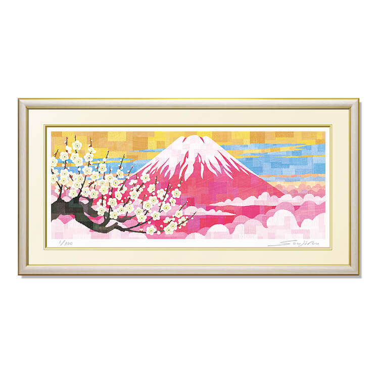 楽天市場】鈴村秀山 赤富士 42×34cm 富士山水画 日本画 富士山 赤い