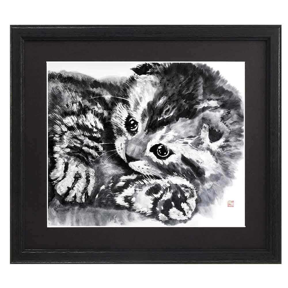 本田一誠 清白 ファインアートダイアログボックス ねんねこ 室内装飾 モノクロ 飾物 お洒落 絵図 乗り口 風水 和風 水墨画 ネコ Geo2 Co Uk