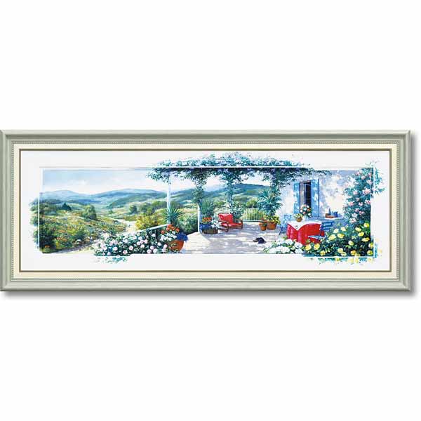【限定クーポン配布中】 風景画 イタリアの情景 ピーターモッツ 海 自然 絵画「パノラマ テラス2」L SZ大 花 TVGN