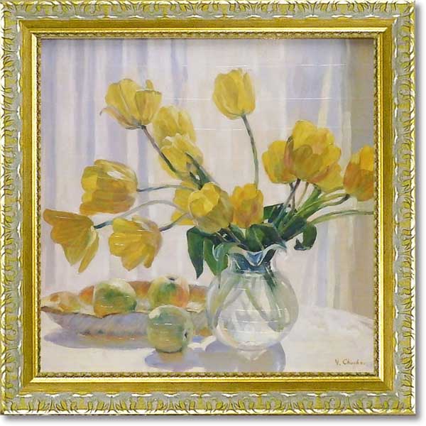 抽象画 チューリップと花　ハンドメイド　インテリア　アクリル画　BAEZ3 抽象画 チューリップと花 ハンドメイド インテリア アクリル画