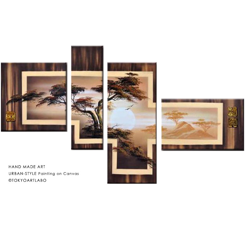 独創的 油彩画 襖絵のような絶景デザイン 絵画 4枚組 和柄 和風 油絵 アートパネル 和モダンアート 壁掛け インテリア 人気 風景画 Dgb Gov Bf