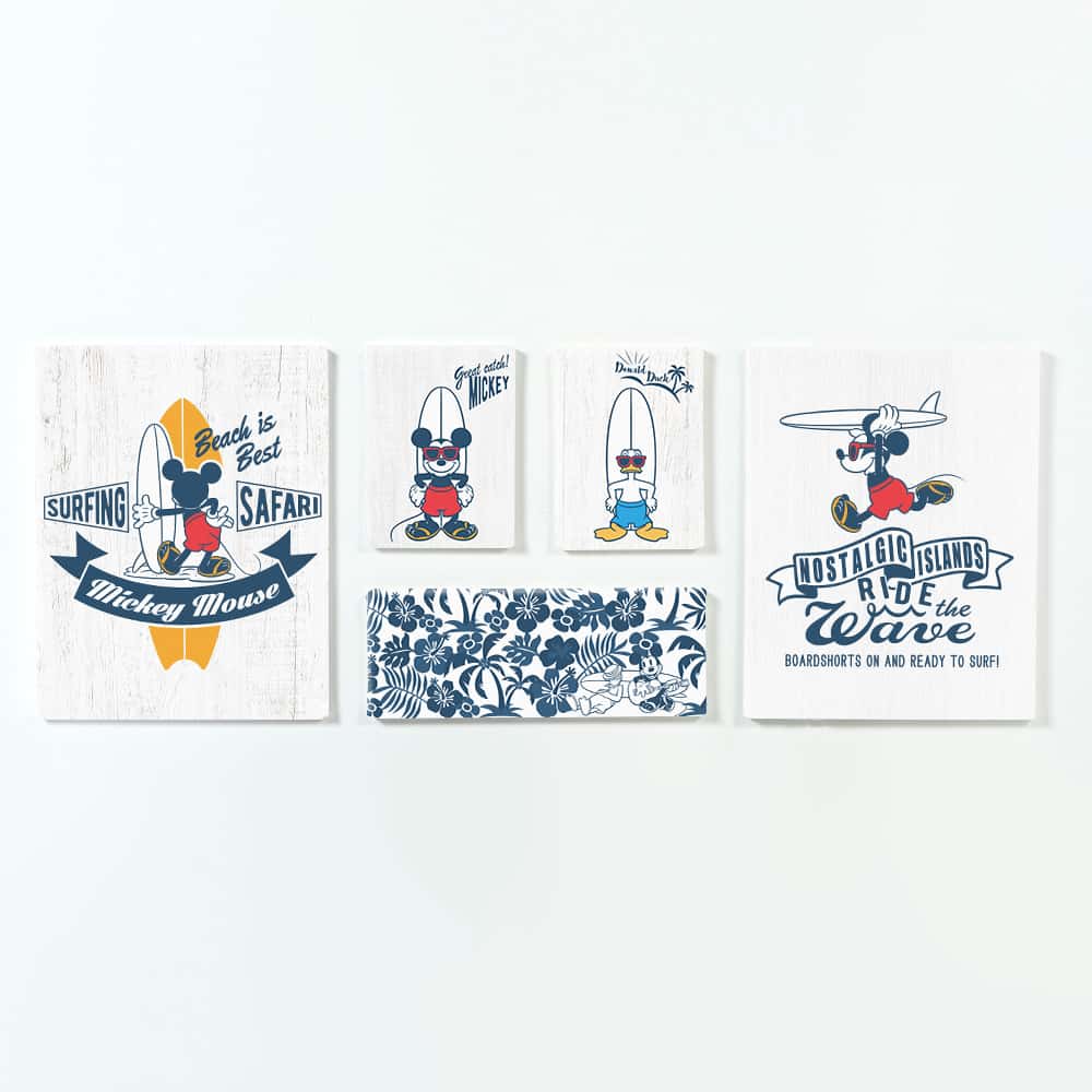 楽天市場 Disney 5枚組 アート パネル Mickey Surfing 複合画 アレンジ自在 ファブリックパネル セットで飾れる ミッキーマウス 壁飾り 壁掛けアート専門店東京アートラボ