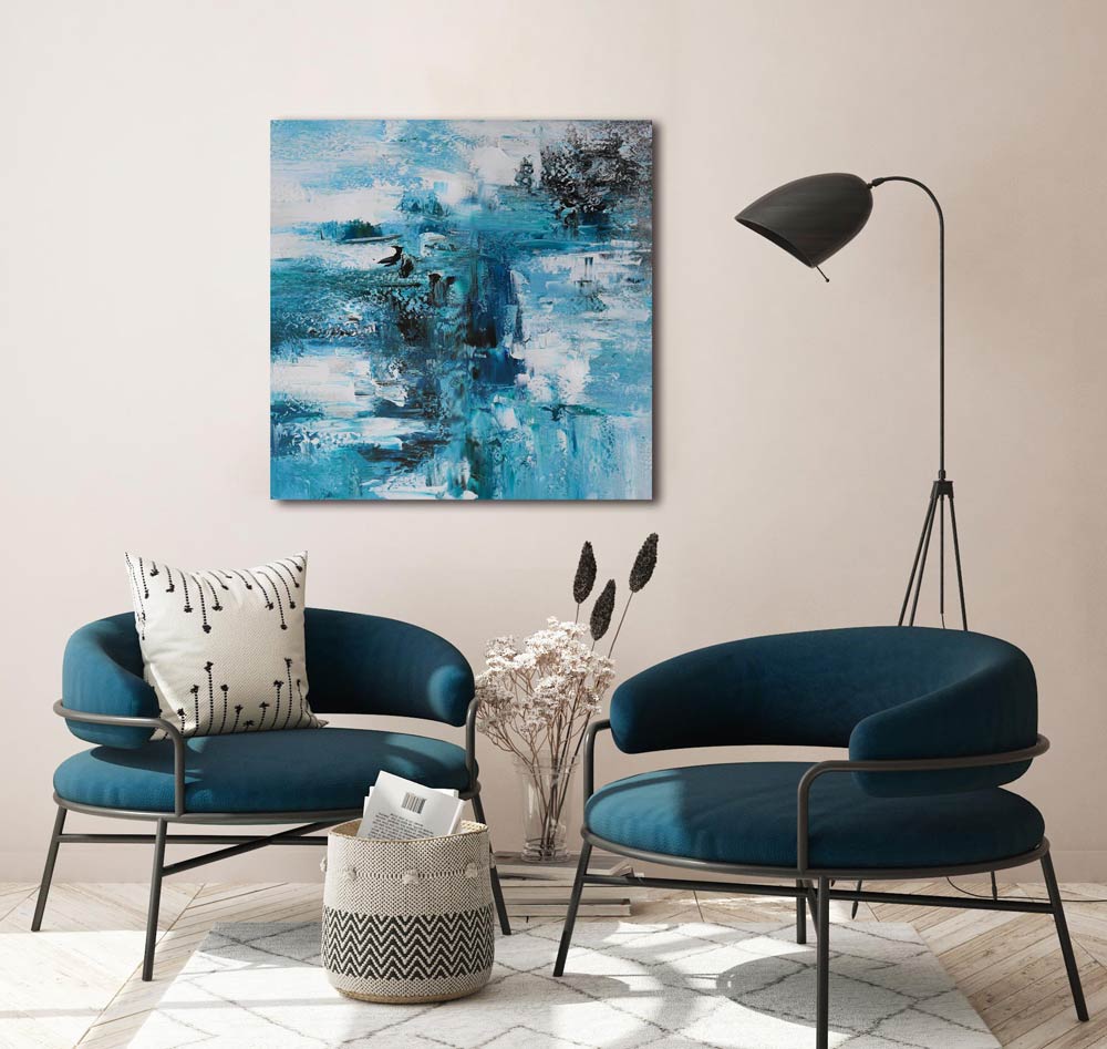 6710円 素晴らしい品質 BWA 絵画 インテリア 50cm Blue abstract 水の抽象 北欧 アート リビング 玄関 モダン おしゃれ  壁掛け 絵 アートパネル 青 海 青系 北欧風 油絵 大型 内装用 モダンな 作品 50角 正方形