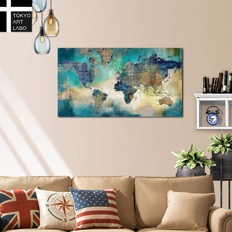 【楽天市場】絵画 世界地図 WORLD MAP BLUE GOLD インテリア 壁掛け アート 壁 飾り 自然 風景 リビング 玄関 ベッド