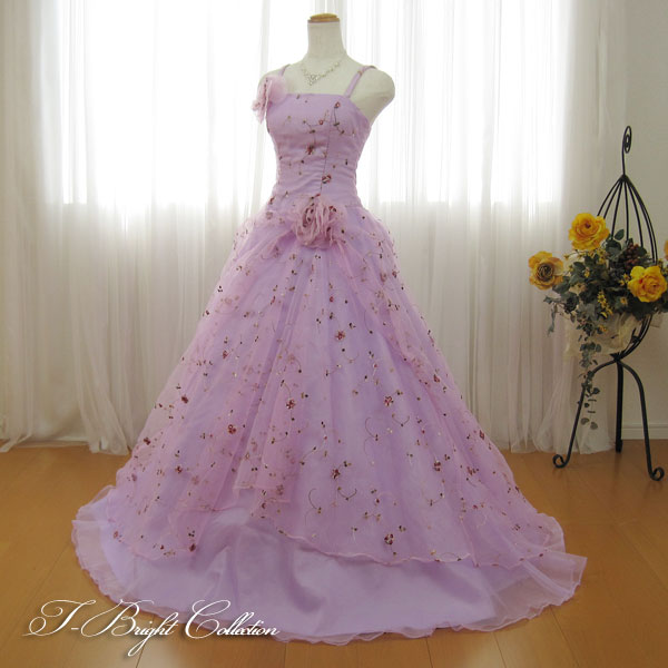 楽天市場 あす楽12時 在庫処分 カラードレス 演奏会用ドレス ロングドレス ウエディング 二次会 花嫁 5号7号9号11号13号 大人 ラベンダー 薄紫 パープル ブライダル プリンセスライン 演奏会 舞台衣装 発表会 大人 ピアノ小花の刺繍 ｔ ブライト楽天市場店