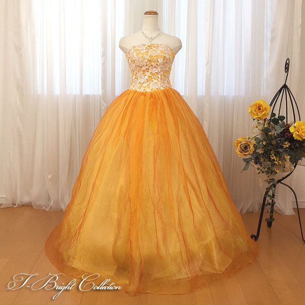 爆売りセール開催中 レディースファッション ウエディングドレス 5号7号9号11号13号 花嫁 二次会 ウエディングドレス 演奏会用ドレス あす楽12時 カラードレス ライトオレンジ ハロウィン Mss シャーリング ビスチェの刺繍が華やかな背中編み上げドレス