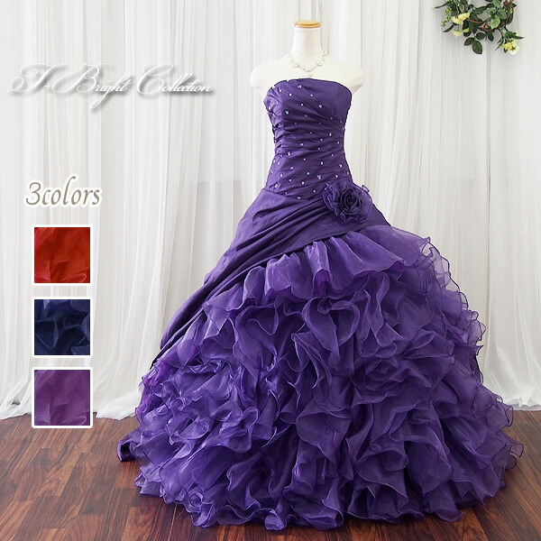 カラードレス 演奏会 ロングドレス 7号9号11号13号 ステージ衣装 お色直し レッド ネイビーブルー パープル 赤 紺 紫 お色直し 発表会 演奏会 舞台 ステージ衣装 ロングウエスト フリルでスタイリッシュ おしゃれな着こなしに ハロウィン ｔ ブライト店 カラー