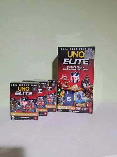 2024 コアエディション ウノ エリート NFL スターターデッキ + ドラフトパック 3 個 シールド 12 枚 FOIL カード｜トレーディングカード　ラフテル