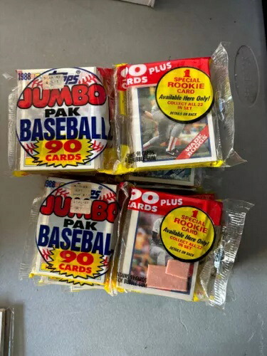 1988 Topps ベースボール ジャンボパック 91枚入り セルロパック ロット - 7パック 未開封 NIP｜トレーディングカード　ラフテル