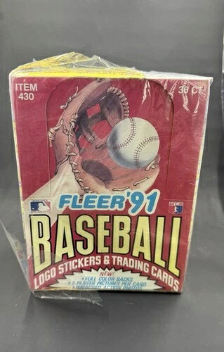 1991年 Fleer ベースボールワックスボックス、工場未開封(一部破れ、左下)|トレーディングカード ラフテル