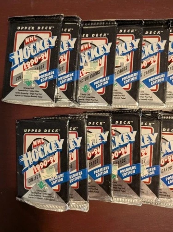 1990-91 アッパーデッキホッケー、プレミアエディション、未開封パック(カード12枚)28パック|トレーディングカード ラフテル