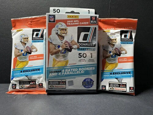 2021年 Donruss フットボールハンガーボックス + ファットパック2個 新品未開封 チェイスブルー プレスプルーフ｜トレーディングカード　ラフテル