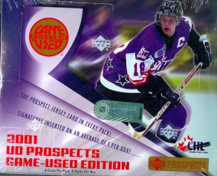 2001-02 UD プロスペクト CHL ゲーム使用ホッケー ボックス、ジャージ カード 4 枚 + サイン 1 枚付き!!!｜トレーディングカード　ラフテル