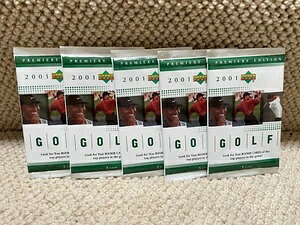 2001 Upper Deck Golf - (5) ホビーボックスの未開封グリーンパック - Tiger Woods RC｜トレーディングカード　ラフテル