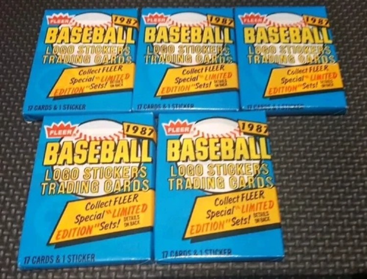 1987年 Fleer 野球ワックスパック - ロット - 5パック - 17枚のカード+ステッカー/未開封パック - 新品|トレーディングカード ラフテル