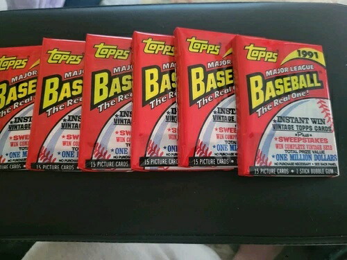 6パック 未開封ワックスパック（各15枚） 1991 Topps MLB ベースボール｜トレーディングカード　ラフテル